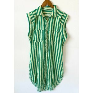 Free People Tunic Women's XSmall Striped Green Cotton Sleeveless Distressed Boho
